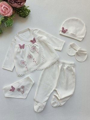 Baharda Nova %100 Pamuk Kız Bebek Yeni Doğan 5’li Hastane Çıkış Seti / Zıbın / Mevlüt Set