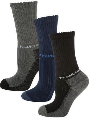 Thermoform Trekking Extra Dolgulu, Darbe Emici Kışlık Unisex Çocuk Çorap 3'lü Paket Siyah-Lacivert-Antrasit