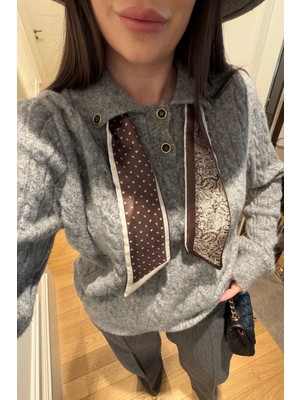 Magarde Tasarım Fluarlı Premium Kazak- Gri