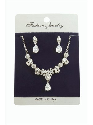 Bijuteri Net Damla Zirkon Taşlı Set Kolye