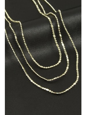 Bijuteri Net Kare Zincir Lüks Üçlü Çelik Kolye