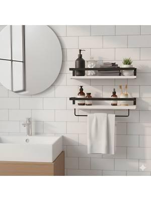 E-Tüccar 2'li Banyo - Mutfak - Oda - Rafı Havluluk Dekoratif Banyo Düzenleyici Çok Amaçlı Sabunluk Raf