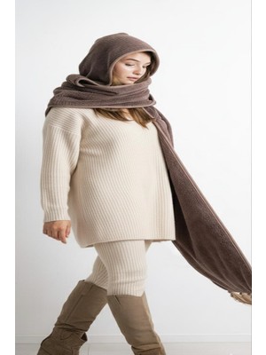 Cakkatex Wellsoft Peluş Kapüşonlu Püsküllü Modern  Atkı