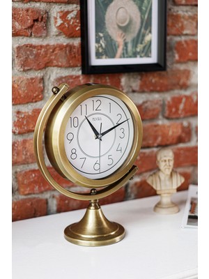Muyika Gold Metal Masa Saati – Sessiz Mekanizma, Latin Rakamlı Dekoratif Vintage Tasarım-Mezza Gold Latin