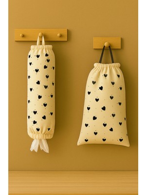 Paris Home 2’li Set Ekmek Torbası ve Poşetlik – Mutfak Düzenleyici Asılabilir Bez Organizer Düzenleyici Desenli