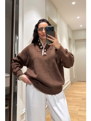 Magarde 2 Patlı Düğmeli Kazak- Kahverengi