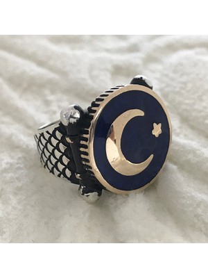 Canka Ay Yıldız Türk Bayraklı  925 Ayar Gümüş Erkek Yüzük