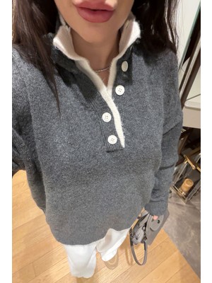 Magarde 2 Patlı Düğmeli Kazak- Antrasit