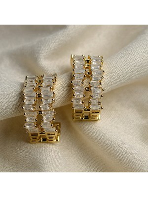Bimia Gold Baget Taşlı Küpe