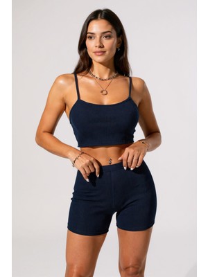 Başcılar Kadın Lacivert Şortlu Kaşkorse Gecelik Takım – Modern, Konforlu ve Günlük Kombinlere Uygun