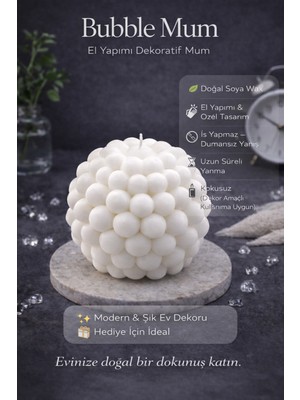Flow Home Dekoratif Lüks Soya Mum, El Yapımı Doğal Mum Uzun Yanma Süreli Şık Ev Hediyesi, Ev Süsü Beyaz 270 G