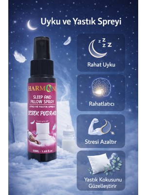 Harmoni Uyku ve Yastık Spreyi Bebek Pudrası, Rahatlatıcı Uyku ve Dinlenme Spreyi 50ML