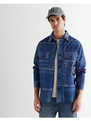 Gant Erkek Mavi Oversize Fit Gömlek Yaka Logolu Gömlek