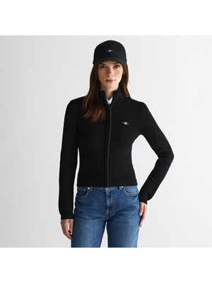 Gant Kadın Siyah Standart Fit Fermuarlı Triko