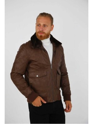 Kürk Yakalı Pilot Deri Mont