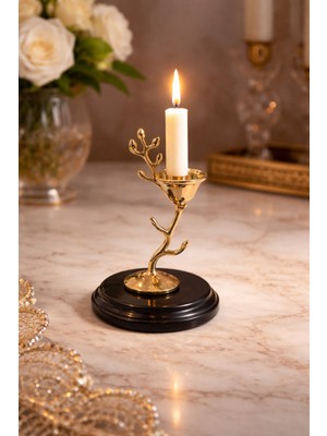 Montdekor El Yapımı Mermer Taşlı Bronz Mumluk (10x20 cm)