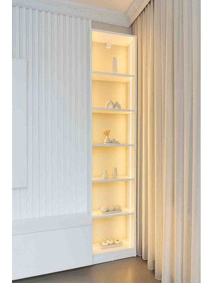 Xhomedekor 200x40x25 Gümüşlük Neon Ledli Tv Ünitesi Yanı Kahve Köşesi Dolabı