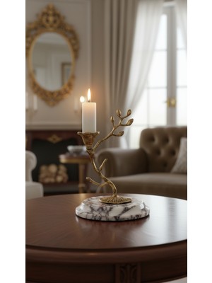 Montdekor El Yapımı Mermer Taşlı Bronz Mumluk