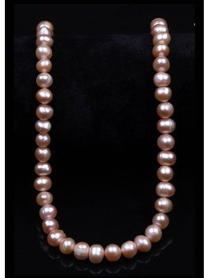 Taşmir 45 cm Sertifkalı Gerçek Pembe Inci Doğal Taş Kolye 8-9 mm
