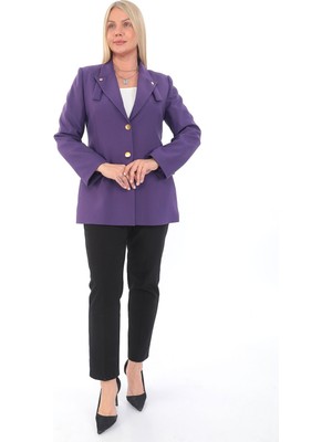 White Diamond Önü Düğmeli Yaka Detaylı Ceket 50 - Mor