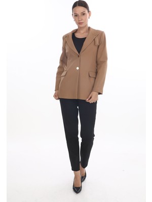 White Diamond Önü Düğmeli Yaka Detaylı Ceket 38 - Camel