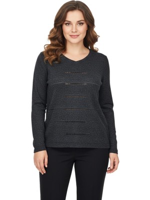 Wearon Kadın Yumoş Taşlı V Yaka Bluz BGL-ST05144
