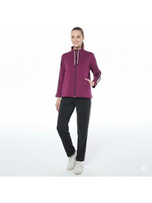 Asn Concept Kadın Şeritli Mor Eşofman Takımı (Büyük Beden Seçeneğiyle)