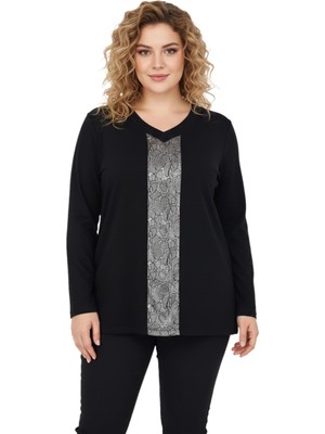 Wearon Kadın Siyah V Yaka Taşlı Bluz BGL-ST05150