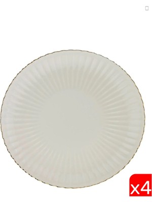 Kütahya Porselen Bone Luz Altın File Pasta Tabağı 21CM 4 Lü