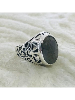 Canka Gri Taşlı 925 Ayar Gümüş Erkek Yüzük