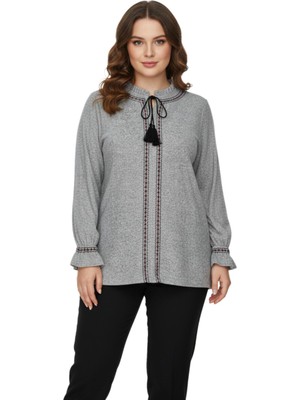 Wearon Kadın Yumoş Yaka Bağcıklı Kol Valonlu Modelli Bluz BGL-ST05141
