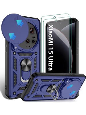 Kip GSM Xiaomi Mi 15 Ultra Uyumlu Ekran Koruyucu+Kılıf Sürgülü Yüzüklü Standlı Darbe Emici Tank Kapak