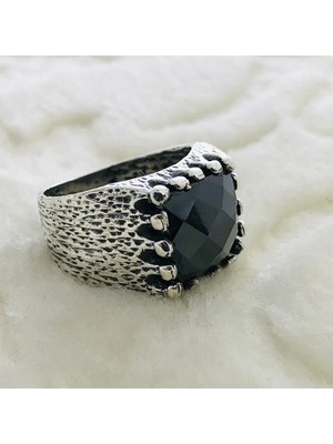 Canka Siyah Zirkon Taşlı 925 Ayar Gümüş Erkek Yüzük