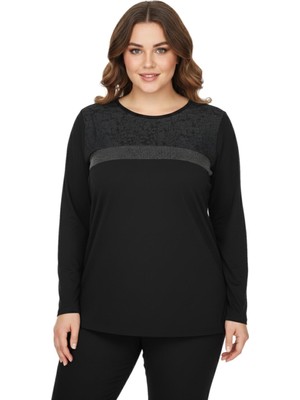 Wearon Kadın Siyah Sıfır Yaka Taşlı Bluz BGL-ST05153