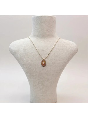 Bimia Gold Taş Detaylı Plaka Kolye