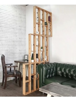 Tiydem Masif Ahşap Raflı Oda Ayırıcı Seperatör Duvar Dekor Paravan 80X240 cm Boyasız Doğal Ahşap Rengi