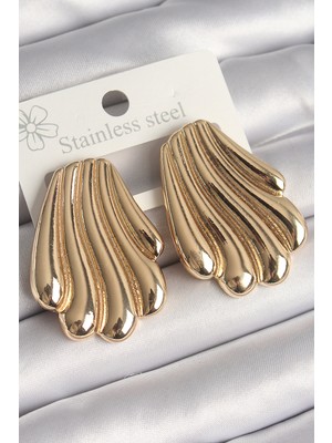 Epilons Pirinç Gold Renk İşlemeli İstirdye Model Kadın Küpe - TJ-BKP10262