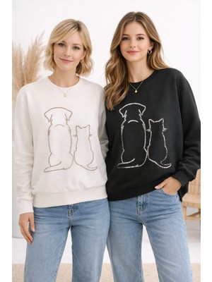 Joggy Köpek Desen Detaylı Bisiklet Yaka Sweatshirt