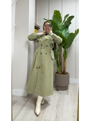 Touche Toka Detaylı Oversize Trençkot Çağla Yeşili