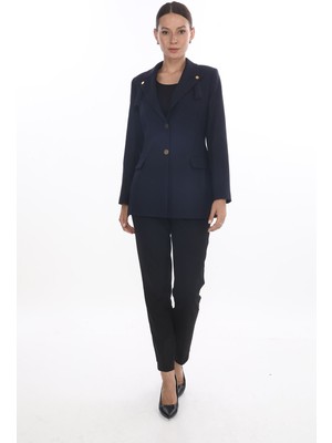 White Diamond Önü Düğmeli Yaka Detaylı Ceket 46 - Lacivert