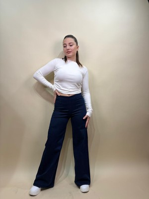 A.T.Kıds-Women Beli Lastik Detaylı Açık Lacivert Kadın Jean Pantolon