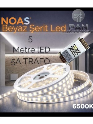 Noas 5 Metre 3 Çip Şerit LED Aydınlatma Seti Beyaz | 5A Metal Trafo Dahil | Dekoratif & Ambiyans Işık