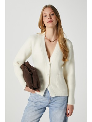 Ritnice Kadın Alexa Tok Dokulu Ekru Cepli Hırka