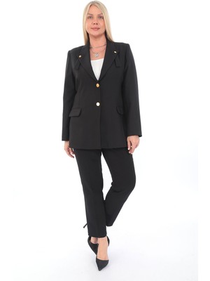 White Diamond Önü Düğmeli Yaka Detaylı Ceket 46 - Siyah