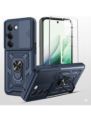 Kip GSM Xiaomi Redmi 15 Uyumlu Ekran Koruyucu+Kılıf Sürgülü Yüzüklü Standlı Darbe Emici Tank Kapak