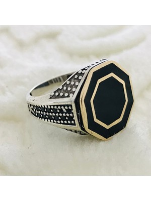 Canka Siyah Taşlı 925 Ayar Gümüş Erkek Yüzük