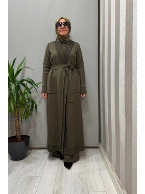 Miss Dalida Selanik Örgü Detaylı Düz Renk Hırka Haki T26K-9006