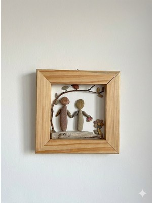 Husta Aksesuarakrilik Boyalı Doğal Taş ve Ağaç Dalı Detaylı Minimalist Tablo 20X20 cm