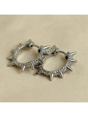 Bimia Gümüş Taşlı Spike Halka Küpe