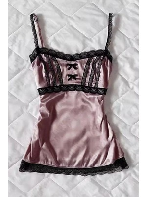 8line Pudra Victoria Lolita Dantel Şerit Askılı Crop